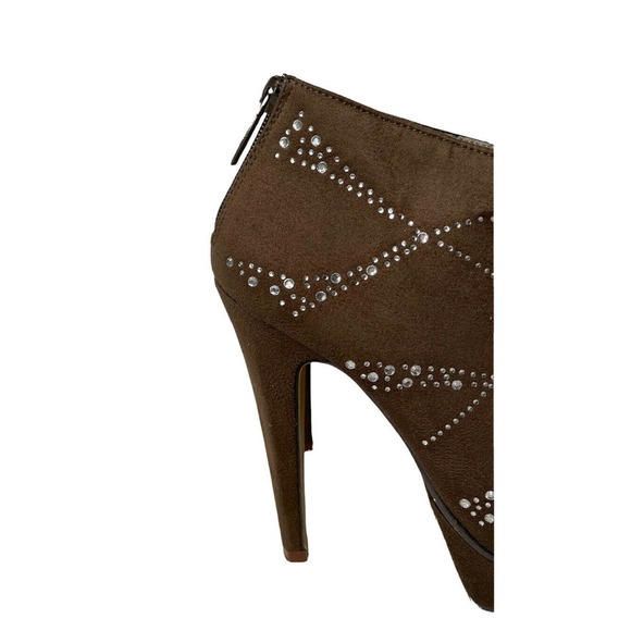 Womens MICHAEL ANTONIO Brown Rhinestone Studded Platform Ankle Booties Heels 7 - Picture 2 of 11